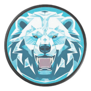 Fierce Polar Bear Geometric Illustration Hockey Puck