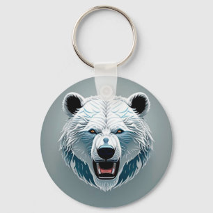 Fierce Polar Bear Geometric Illustration Keychain