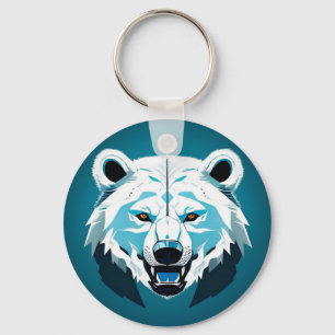 Fierce Polar Bear Geometric Illustration Keychain