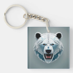 Fierce Polar Bear Geometric Illustration Keychain