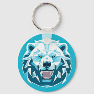 Fierce Polar Bear Geometric Illustration Keychain