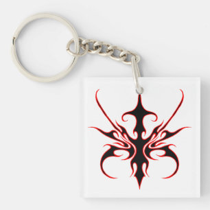 Fierce Red and Black Tribal Line Art Illustration Keychain