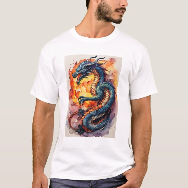 Fierce Red Dragon Fantasy Art T-Shirt (Front)