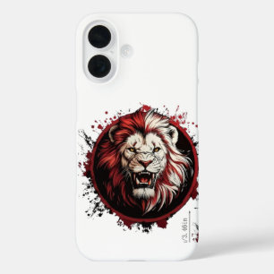Fierce Red-Maned Lion Head Tribal Grunge Style iPhone 16 Case