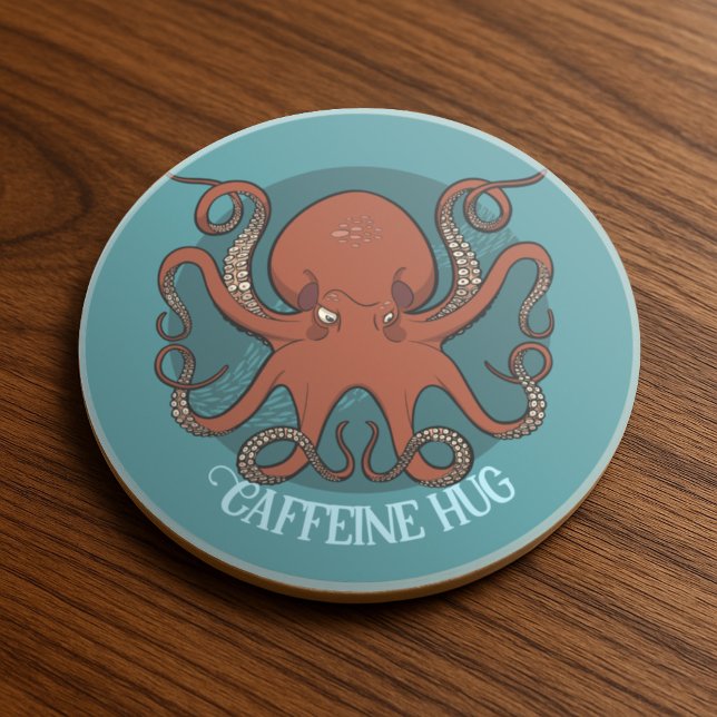 Fierce Red Octopus Illustration Custom Text Design Coaster (Creator Uploaded)