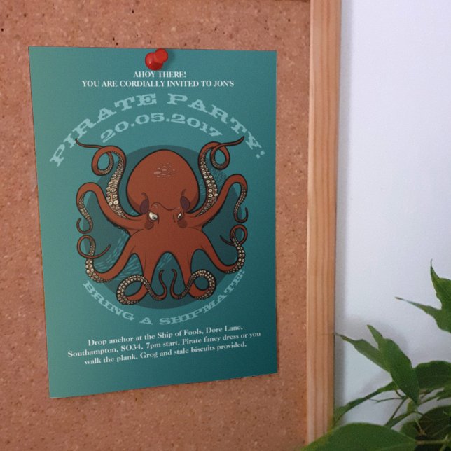 Fierce Red Octopus Tentacles Cartoon With Text Invitation (Creator Uploaded)