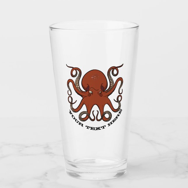 Fierce Red Octopus With Curling Tentacles Cartoon Glass (Front)