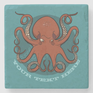 Fierce Red Octopus With Curling Tentacles Cartoon Stone Coaster