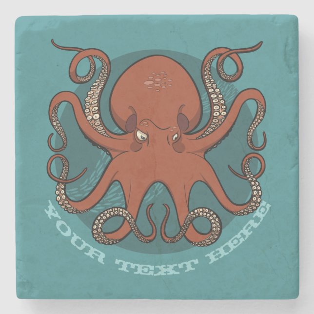 Fierce Red Octopus With Curling Tentacles Cartoon Stone Coaster (Front)