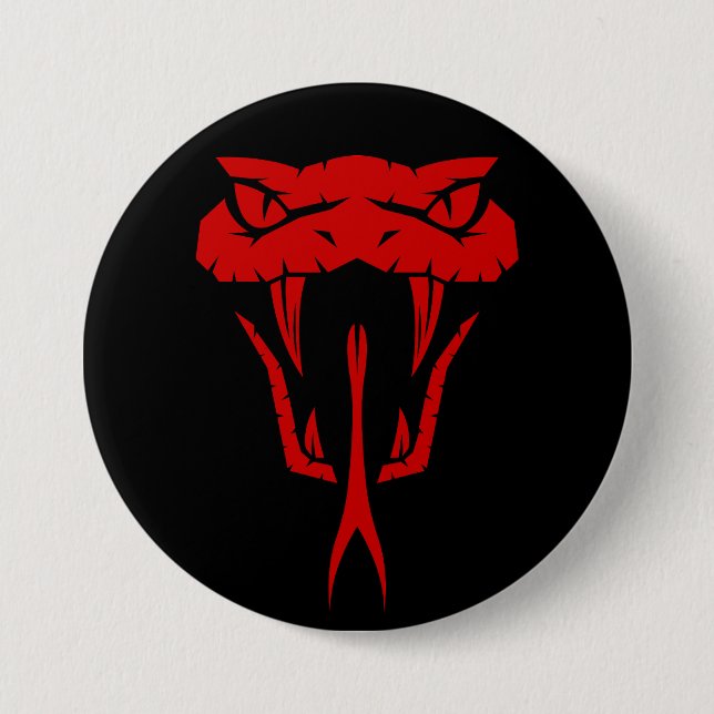 Fierce Red Snake Face - Black Large  3 Inch Round Button (Front)