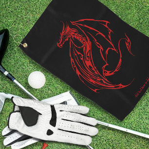 Fierce Red Tribal Dragon Silhouette Fantasy Golf Towel