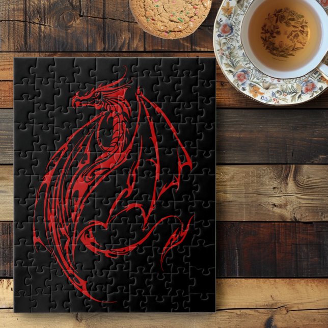 Fierce Red Tribal Dragon Silhouette Fantasy Jigsaw Puzzle (Creator Uploaded)