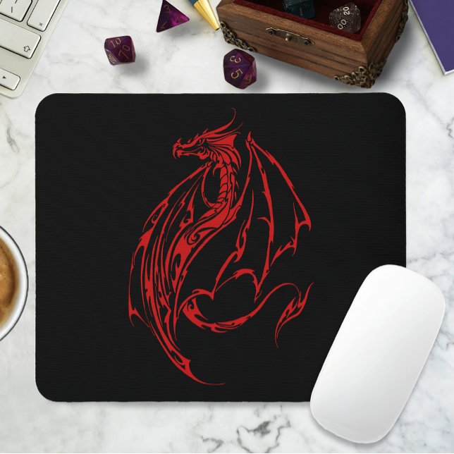 Fierce Red Tribal Dragon Silhouette Fantasy Mouse Pad (Creator Uploaded)