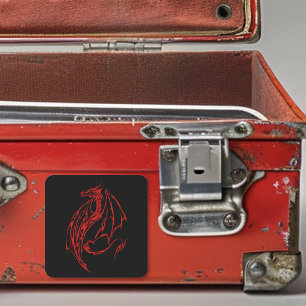 Fierce Red Tribal Dragon Silhouette Fantasy Square Sticker