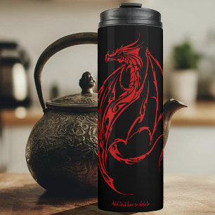 Fierce Red Tribal Dragon Silhouette Fantasy Thermal Tumbler