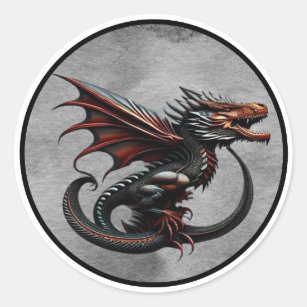 Fierce Red Winged Black Dragon Classic Round Sticker