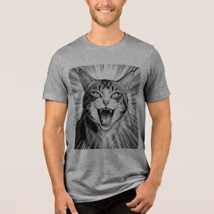 Fierce Roaring Cat Manga Style T-Shirt Tri-Blend Shirt