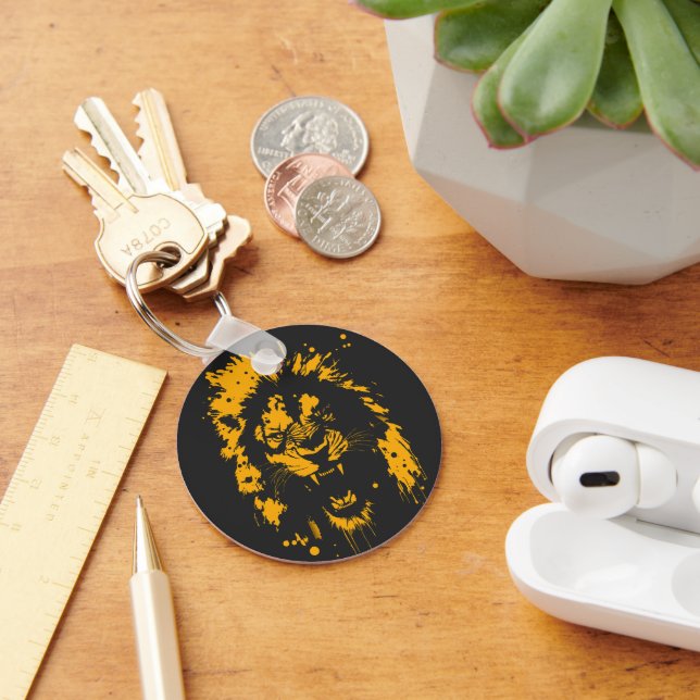 Fierce roaring lion splash art keychain (Desk)