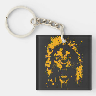 Fierce roaring lion splash art keychain