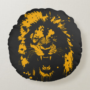Fierce roaring lion splash art round pillow