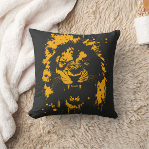 Fierce roaring lion splash art throw pillow
