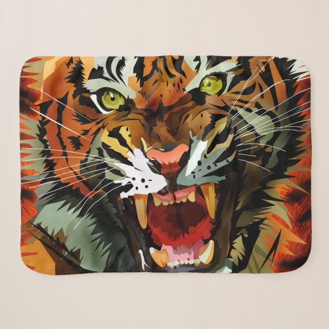 Fierce Roaring Tiger Cozy Sherpa Throw Bold (Front (Horizontal))