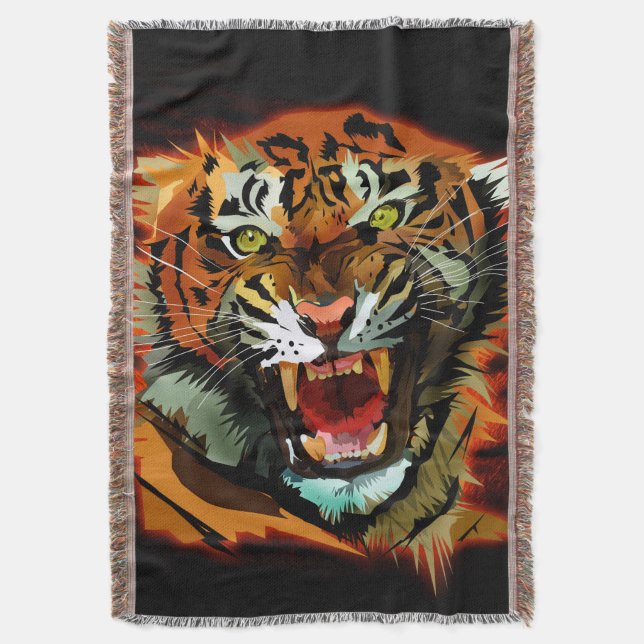 Fierce Roaring Tiger Cozy Throw Blanket Bold (Front Vertical)