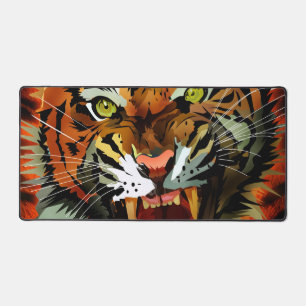 Fierce Roaring Tiger Desk Mat Bold Wildlife Large