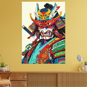 Fierce Samurai Warrior – Colourful Japanese Bushid Canvas Print