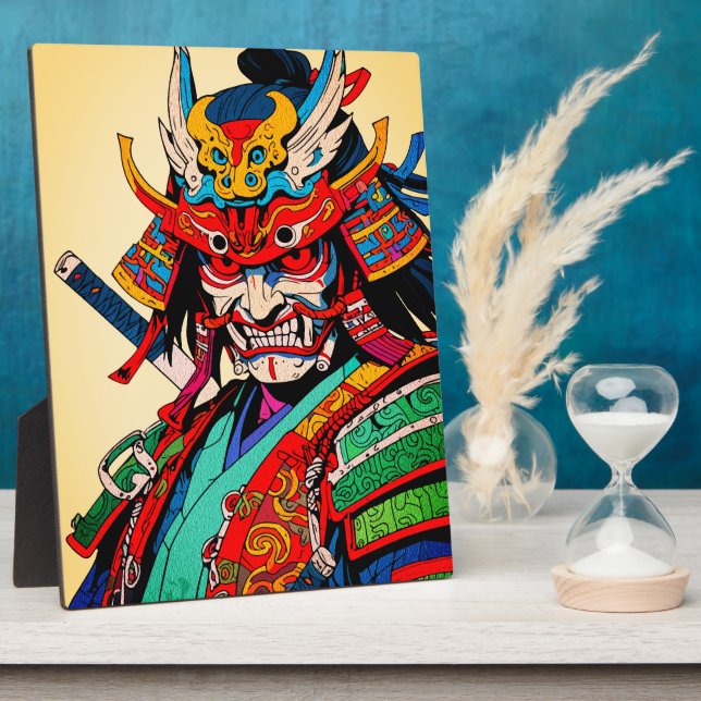 Fierce Samurai Warrior – Colourful Japanese Bushid Plaque (Side)