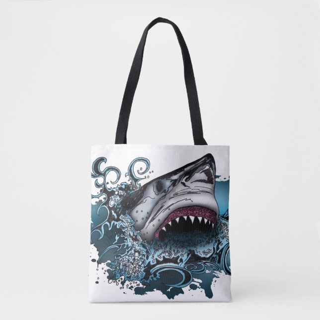 Fierce Shark Ocean Splash Bold Coastal Adventure  Tote Bag (Front)