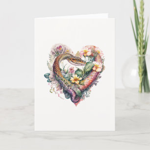 Fierce Snake with Pretty Flowers Valentine's Day Holiday Card