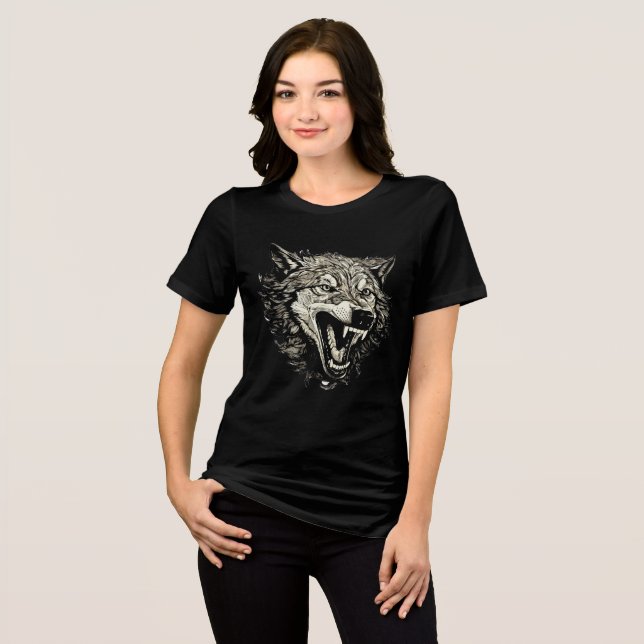 Fierce Snarling Wolf Head Illustration Tri-Blend Shirt (Front Full)
