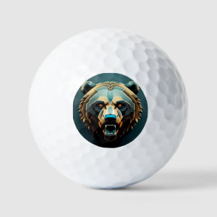 Fierce Stylized Bear Art  Golf Balls