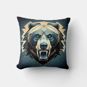Fierce Stylized Bear Art Throw Pillow