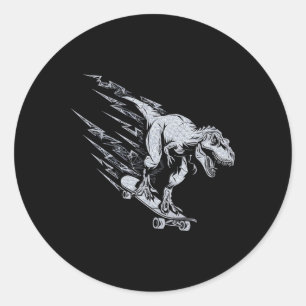Fierce T-rex Skateboarding Lightning Speed  Classic Round Sticker