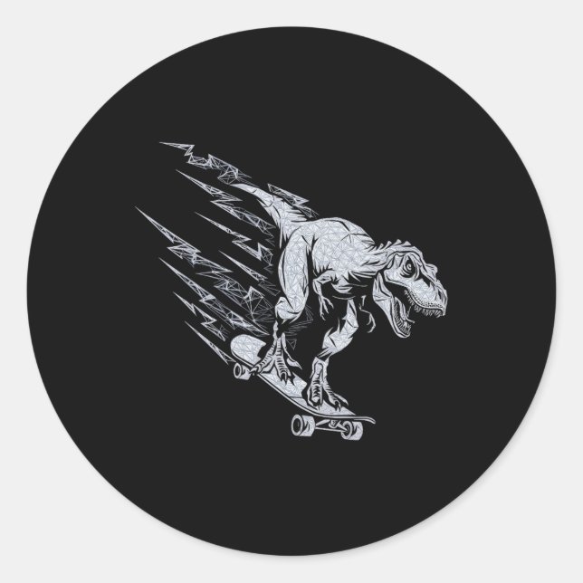 Fierce T-rex Skateboarding Lightning Speed  Classic Round Sticker (Front)