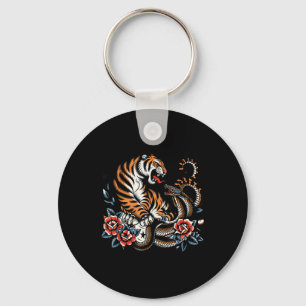 Fierce Tiger And Snake Fight Design Clic Tattoo St Keychain