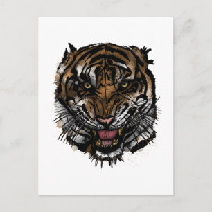 Fierce Tiger Face Minimalist Wildlife Art Postcard