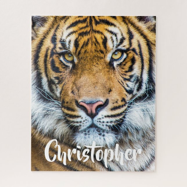 Fierce Tiger Face Personalized Name Jigsaw Puzzle (Vertical)