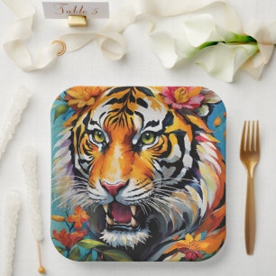 Fierce Tiger Floral Paper Plate