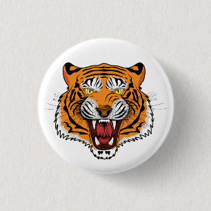 Fierce Tiger Head Illustration-24327 1 Inch Round Button