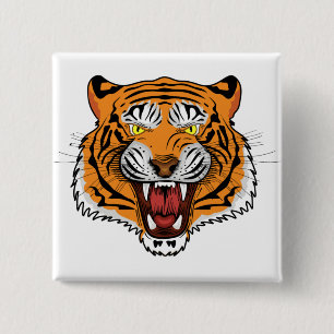 Fierce Tiger Head Illustration-24327 2 Inch Square Button