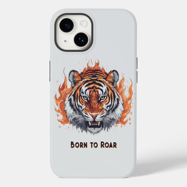 Fierce Tiger with Flames - Customizable Text Case-Mate iPhone Case (Back)
