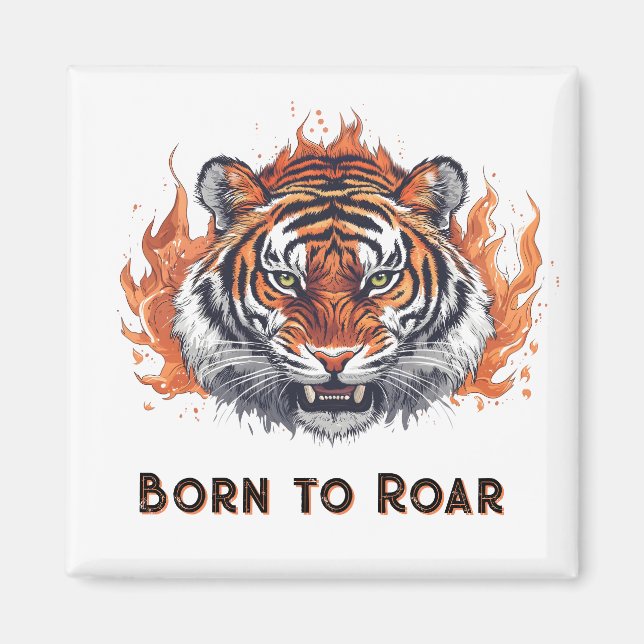 Fierce Tiger with Flames - Customizable Text Magnet (Front)
