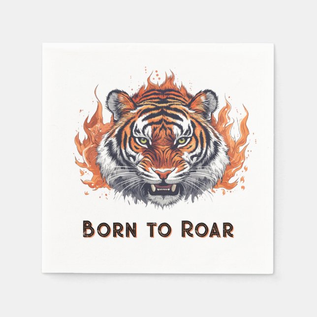 Fierce Tiger with Flames - Customizable Text Napkin (Front)