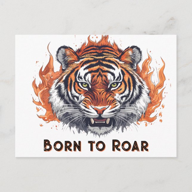 Fierce Tiger with Flames - Customizable Text Postcard (Front)