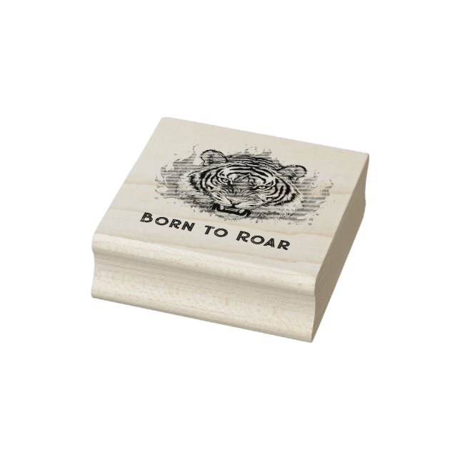 Fierce Tiger with Flames - Customizable Text Rubber Stamp (Stamp)
