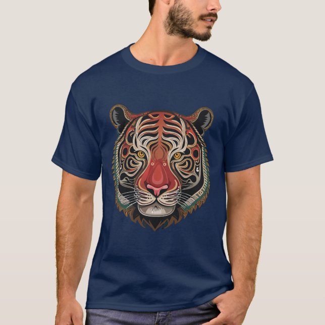 Fierce Tribal Tiger Face T-Shirt (Front)