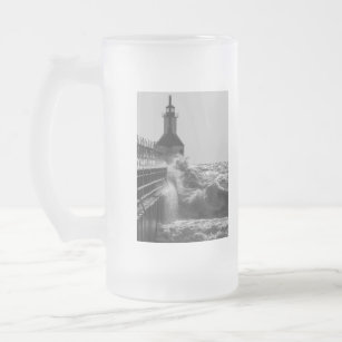 Fierce Waves At St Joseph Grayscale Frosted Glass Beer Mug
